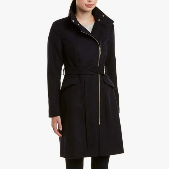 Cole Haan Jackets & Blazers - COLE HAAN ASYMETRICA; MIDNIGHT BLUE WALKER COAT WOOL BLEND QUIET LUXURY